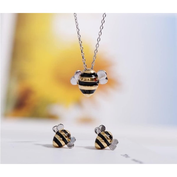 Project Honey Bees With Bee Halsband, S925 Sterling Silver Yellow Bee Örhängen och Halsband Set - Perfet silver