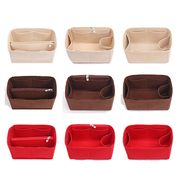 Kassinjärjestäjä Huopa Kangas Insertti 25 30 35 Meikki Käsilaukku Kahvi StyleC M Red StyleC L