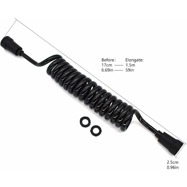 TRIO spiraalivesiputki - 1,5 m - Kylpyhuoneisiin, kylpyammeisiin, WC:ihin - Pituus: 32 cm - Jatko: 150 cm - Musta[qb]