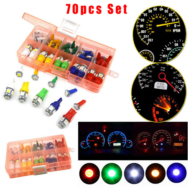 70 st T5+T10 LED Instrumentpanel Cluster Plug Instrumentpanel Lampa Indikator Set