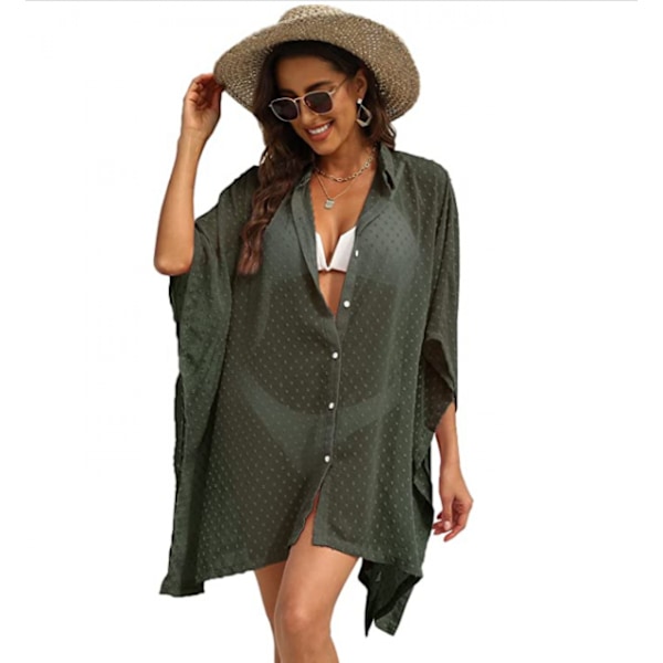 Women's Swimwear Cover Up Button Chiffon Swimsuit Beach Cover Up --- Green（Size M）