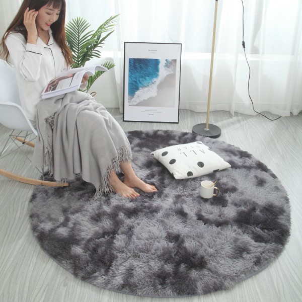 Mjuk rund matta fluffig rund matta lurvig cirkulär matta för sovrum vardagsrum heminredning ljusgrå Light Grey 120 cm