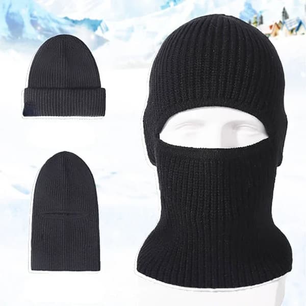 2 i 1 Vintermask Mössor Hattar Varm Stickad Balaclava Hattar Vindtät Solid Heltäckande Ansikte Skidmössa Taktisk Cykling Öronmuffar Mössa grape purple