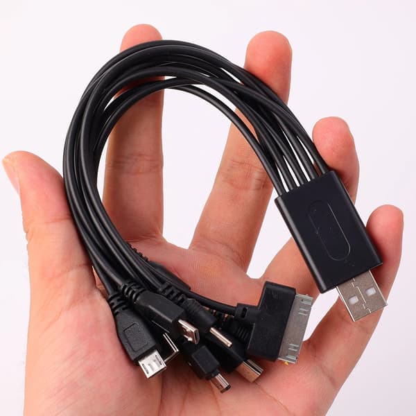 Universell Multi Pin Laderkabel 10-i-1 Multifunksjon USB-adapter Datakabel Ladeledning for Hodetelefon Høyttaler MP3-spiller B-with Spring