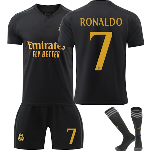 23-24 Real Madrid Second Away Football Kit Black No. 7 Vinicius 1 Courtois 5 Bellingham 24 24 24 NO.7 RONALDO