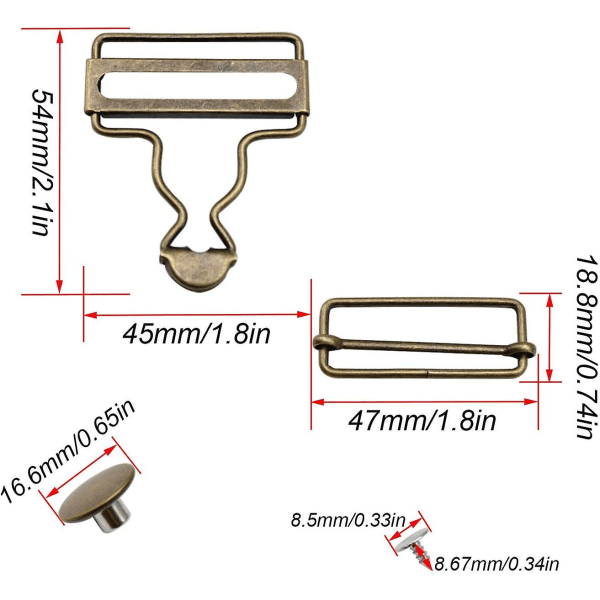 (sølv, bronze) 4 stk. overalls spænder, metal seler spænder, metal spænder med glidende rektangulære beslag, til seler, bælter, jakker