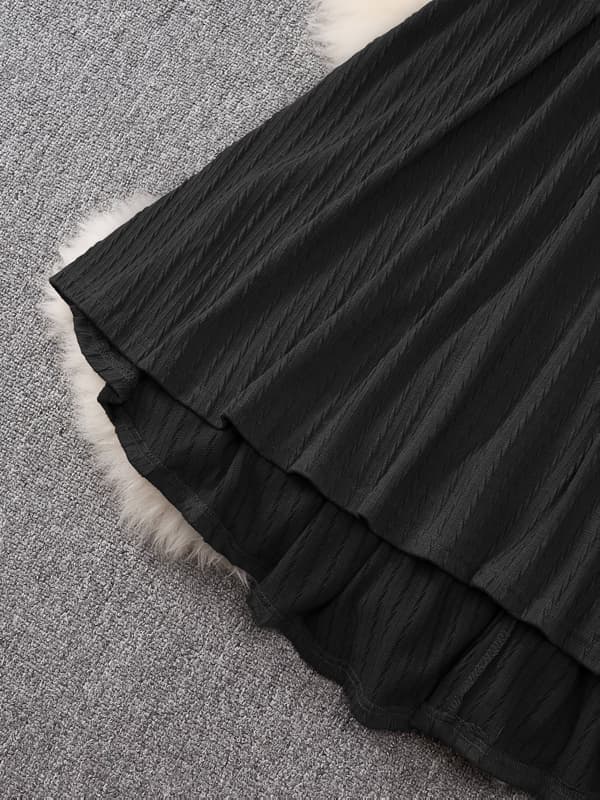 Plus Size Dam Julkväll Swingklänning Långärmad V-ringad Jacquardkantad med Bälte Black 3XL