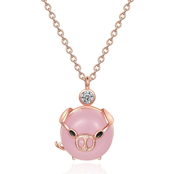 Pig Necklace Women 925 Sterling Silver Cute Pink Animal Pendant Necklace Jewelry (Rose Gold)