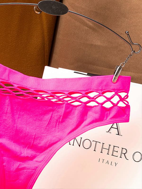 Utskårne ensfargede stringtruser, myke og komfortable elastiske intime truser, dameundertøy og underbukser Pink 2XL