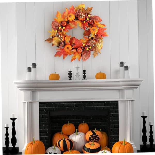 Efterårskrans, Efterårshøstkrans til hoveddør Jul Efterår Halloween Thanksgiving Dekoration