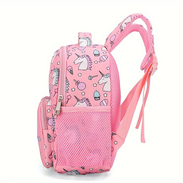 1 st flicka enhörning tecknad ryggsäck, söt tryck nylon ryggsäck, idealisk present Pink