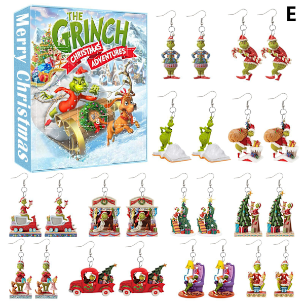 Jule Blind Box Serie Grinch Øreringe Grøn Pels Monster 12 Timer Nedtælling Akryl Plade Øreringe B