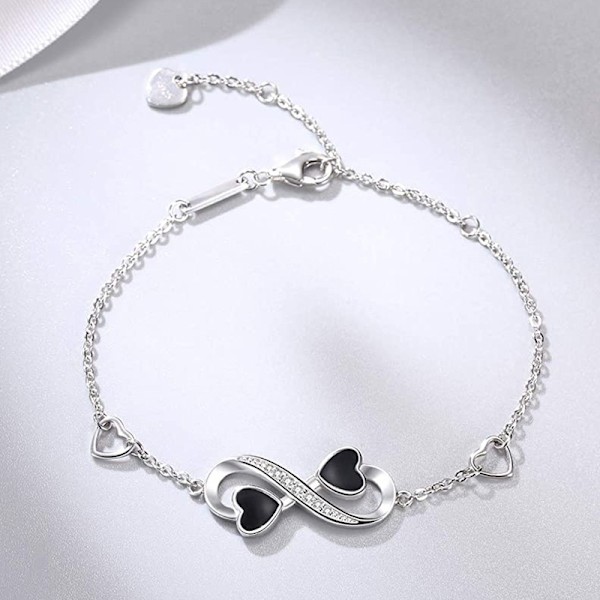 (Sølv) Dame Infinity Love Armbånd, 925 Sterling Sølv Justerbart Charm Evighedsarmbånd til Kvinder og Piger[qb] M