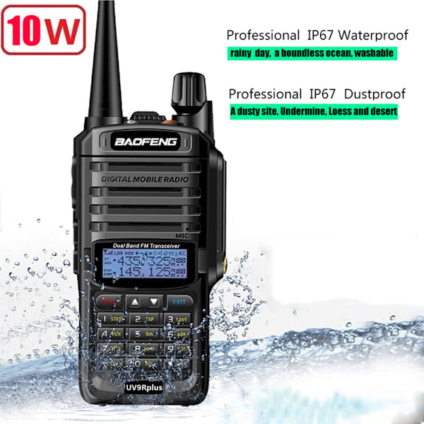 Power Baofeng UV-9R Plus Vattentät Walkie Talkie 10w Lång Räckvidd Tvåvägsradio 10km 4800mAh EU-kontakt