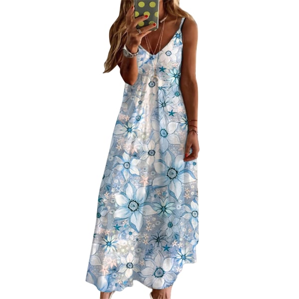 Kvinnelig temperament retro V-print seler strandkjole bulge bump S