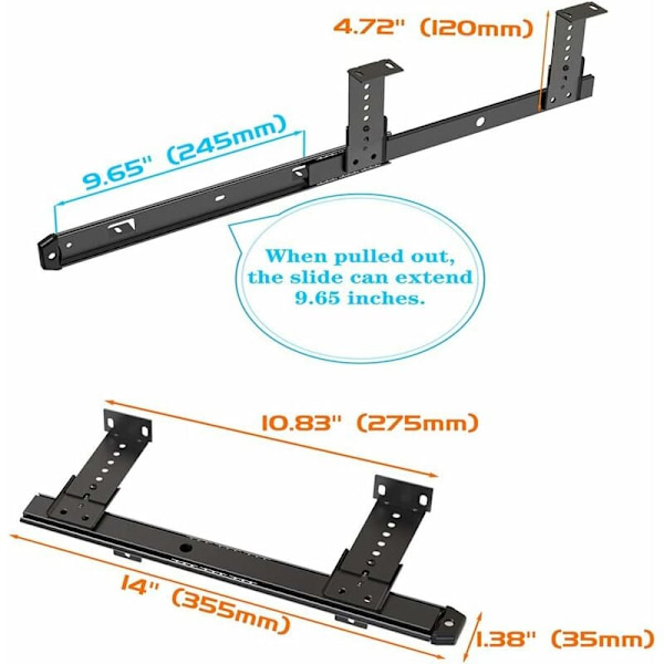 MINKUROW 355mm Tjock Stålstruktur Tangentbordslåda Löpare Bricka Möbel Hårdvara Skenor (360mm, Svart)