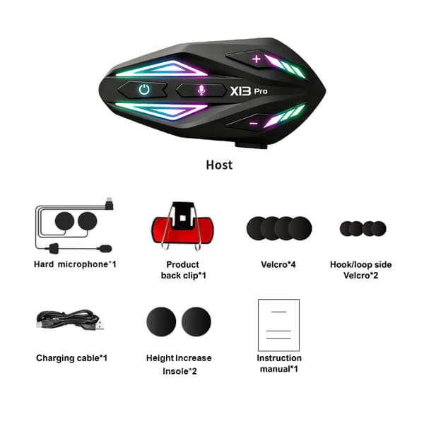 X13 Pro Motorcykelhjälm Bluetooth Headset, Trådlös Intercom, Vattentätt Brusreducerande Kommunikationssystem med Djup Bas X13Pro - Hard Microphone