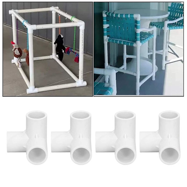 3-vägs PVC-hörn 3-vägs rörkopplingar PVC 10 st 3-vägs rörkopplingar PVC plast rätvinklig T-hörnkoppling 20 mm innerdiameter (vit)
