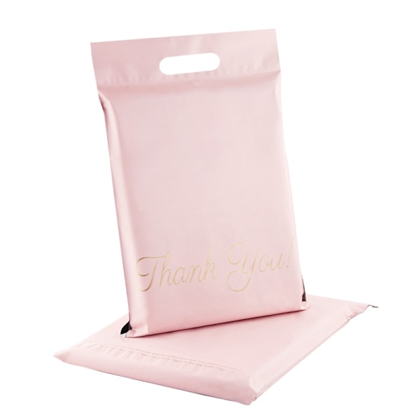 100 st plast kuvert för frakt, vattentäta och starka fraktpåsar med handtag för packning, förvaring, shopping, 32*40cm+6cm+5cm (rosa)