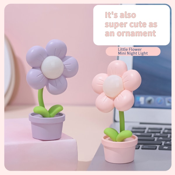 1 st kreativ söt blomma bordslampa, mini sänglampa för sovrum, nattljus skrivbordsdekoration Purple*3