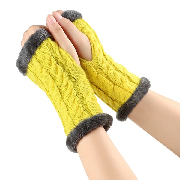 Elastiske strikkede vinterhansker | Tykke varme elastiske garnhansker *Gul #15* Yellow #15