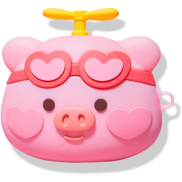 AirPod 2/1 Case Cute 3D Cartoon Pig with Small Cover Kawaii Soft Cover with Keychain Shockproof Case for AirPods Navy Blue