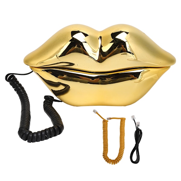 Gold-plated lip-shaped phone with telephone cord for home, office and hotel