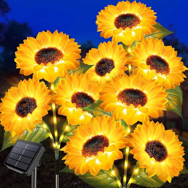 Solcellslampor Utomhus Trädgård Vattentät, Uppgraderade 9-Blommor Solroslampor för Gårdsdekoration (3-Pack) [Energiklass A+++]