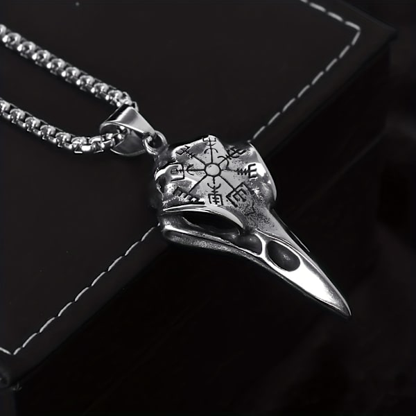 Odins Runamulet, Punk-stil Halsband med Kråkskalhänge för Män, Viking Smycken Silvery