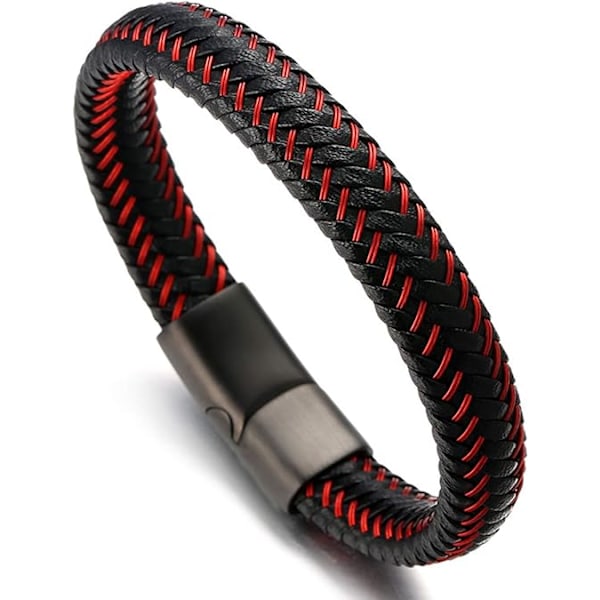 Håndlavet Ægte Læder Armbånd Titanium Magnetisk Spænde 8.5\"-9\"(21.5-23cm)[qb] Q