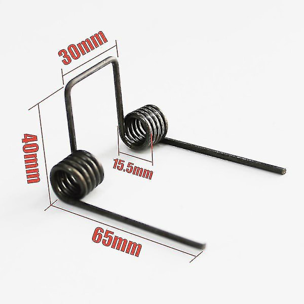 Dubbel torsionsfjäder, tråddiameter 2,5 mm Yttermått 15,5 mm fotlängd 65 mm 5 varv