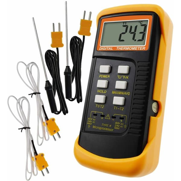 Type K termometer med 1300°C termoelementsensor (°C, °F og K med 4 termoelementer (kablede og rustfrie)