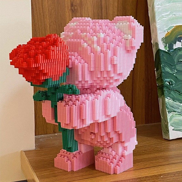 Micro Brick Bjørnemodel – Kreativt samlesæt legetøj til børn & samlere *Medium Blå* Medium Blue