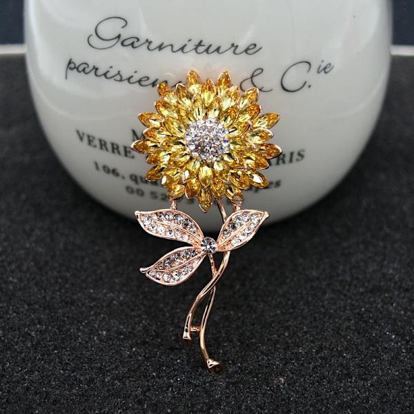 3 st grossist solros guldpläterad diamant brosch koreansk mode high-end blomma corsage för mors dag present