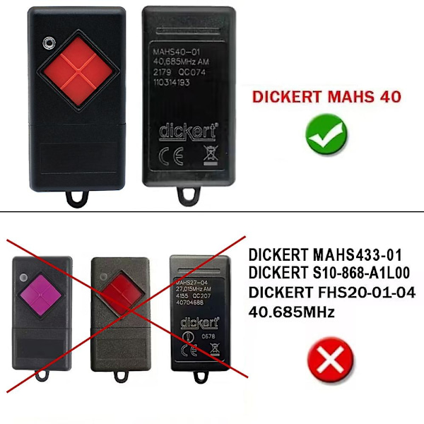 DICKERT 40.685mhz Fjernbetjening til MAHS40 MAHS40-01 MAHS40-04 Rød Nøgle Håndholdt Sender - WELLNGS as the picture9698