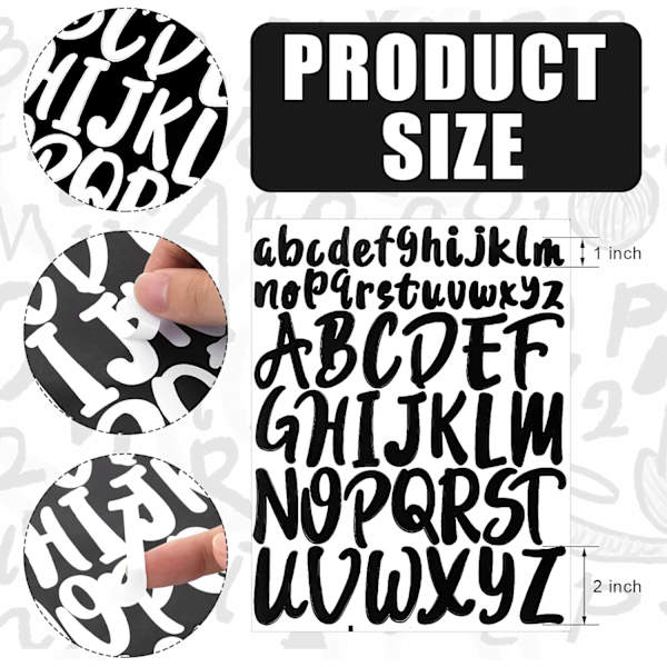 520 selvklebende bokstaver, 10 ark 2,5 cm 5 cm store bokstavklistremerker praktiske bokstaver (svart) black