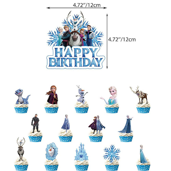 Frozen-teemainen syntymäpäiväkoristeet ja tarvikkeet lapsille, mukaan lukien Onnea syntymäpäiväksi -lippu, kakku-/kupkakuppikoristeet, ilmapallot