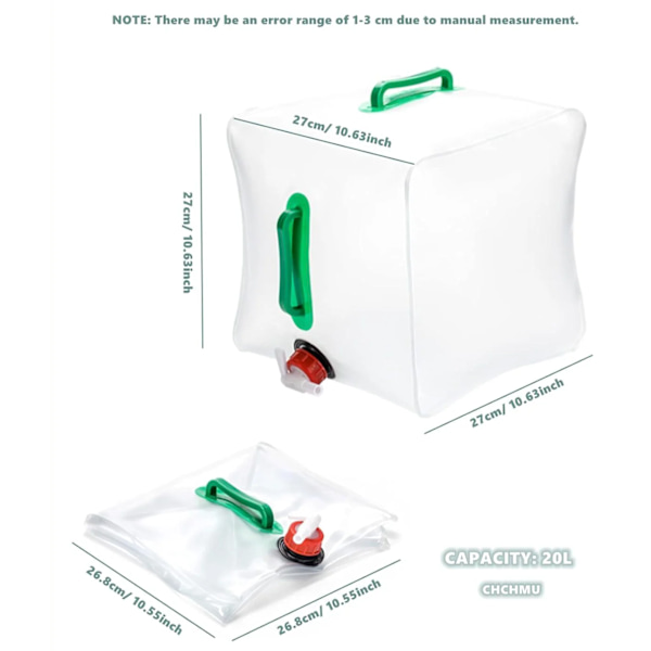 Hopfällbara Vattenbehållare Vattenkannor 20L Vattenförvaringskub Hopfällbar Vattenpåse, BPA-fri Transparent Plast Vattenförvaringskanna med Kran 20L