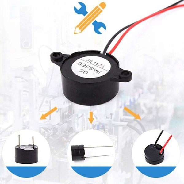 Elektronisk summer 12v summer DC 3-24V 12v sirene summer 85dB elektronisk alarm summer for 6 rom, kabellengde 120 mm
