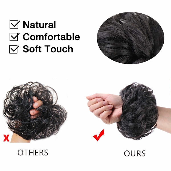 1 kpl Messy Bun -hiuslisäke, Scrunchie, Kiharainen Aaltoileva Messy Synteettinen Chignon Naisille Updo Hiusten Asusteet Natural Black