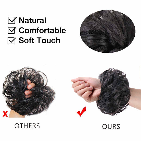 1 stk Messy Bun Hårextensjon Scrunchie Krøllete Bølget Messy Syntetisk Chignon for Kvinner Oppsett Hårtilbehør Natural Black