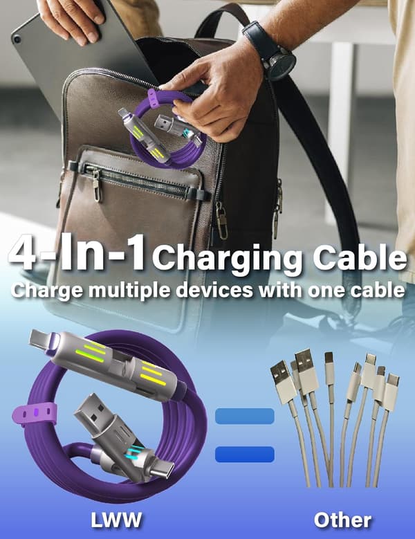 240W 4-i-1 USB-C Kabel, Multi Oplader med Åndedrætslys, PD 5A Multi Hurtig Opladning & Data Synkronisering Silikone Kompatibel iPhone Samsung Laptop{yh}