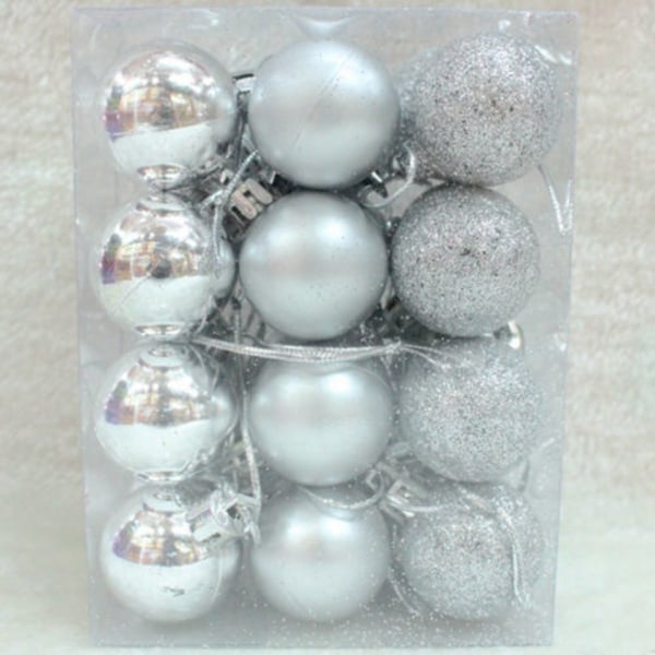 Julkulsprydnader för julgransdekorationer Hängkula Silver Silver 24pcs