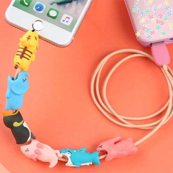Skydd för laddningskabel med djurmotiv - 12 USB-laddningsskydd för iPhone, iPad, Android, Samsung, djurbett laddningskabelskydd