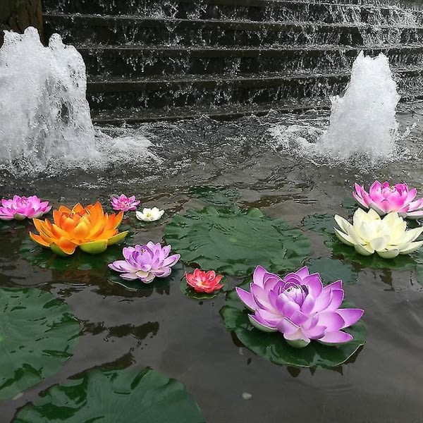 5 stk kunstig flytende vannlilje Eva lotusblomst damdekor 10 cm kunstig lotusdamtankplanteornament hjem hage