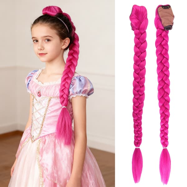 Børns lilla bokserfletning paryk til cosplay, hekse-Rumi-stil syntetisk hårfletning med elastikbånd PY716-32-51P