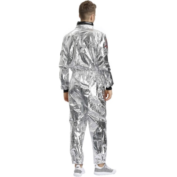 Rumdragt til voksne Astronaut Kostume Sølv Rumdragt med broderede patches og lommer Mænd L Cherry