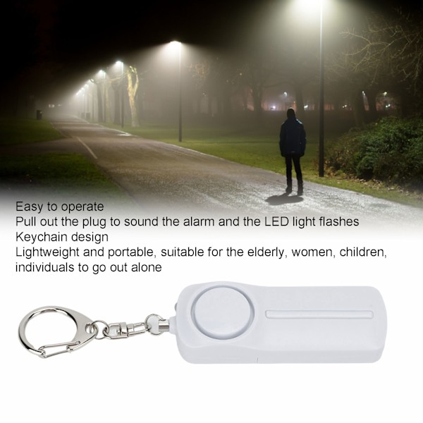 Mini Personligt Larm Nyckelring med 130dB Hög Siren Säkerhet Självförsvar Enhet Nödlarm för Äldre Kvinna Vit