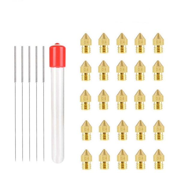 25 stk 0,4 mm Ender 3 dyse MK8 3D-skriver ekstruderdyse