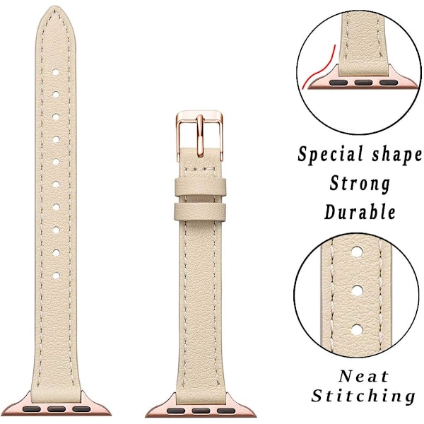 Slanke skinnreimer kompatible med Apple Watch Band 38 mm Beige med Rose Gold Beige with Rose Gold 38mm/40mm/41mm